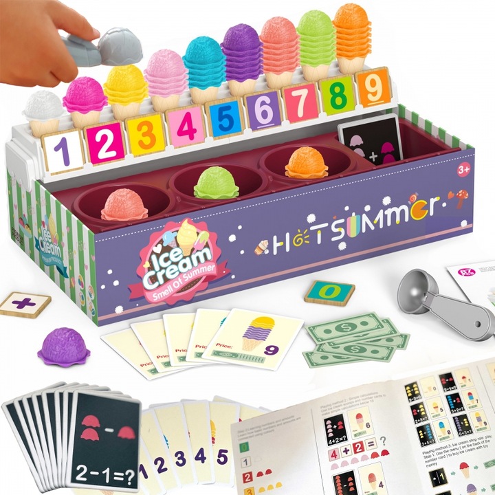 Set educativ vanzator de inghetata, Woopie, 87 elemente, invatare numere si culori, multicolor