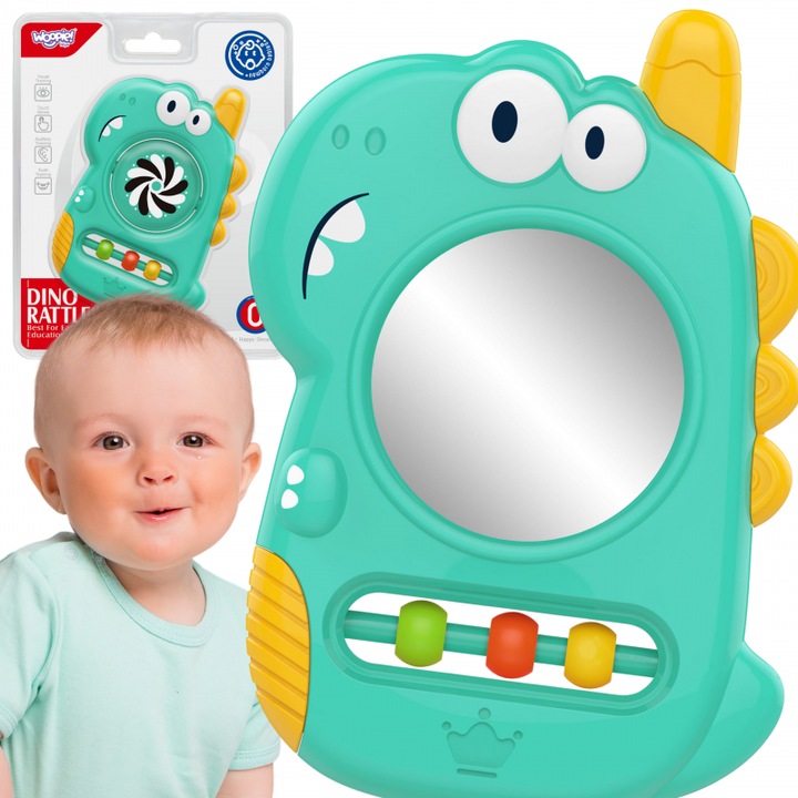 Érzékszervi babajáték, Woopie, dinoszaurusz, 3 az 1-ben, többszínű, fogzás