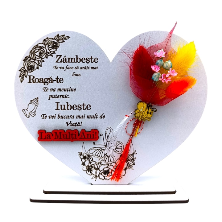 Decoratiune Inima, cadou personalizat cu mesaj standard pentru Familie/Nasi/Prieteni, dimensiune 15cm