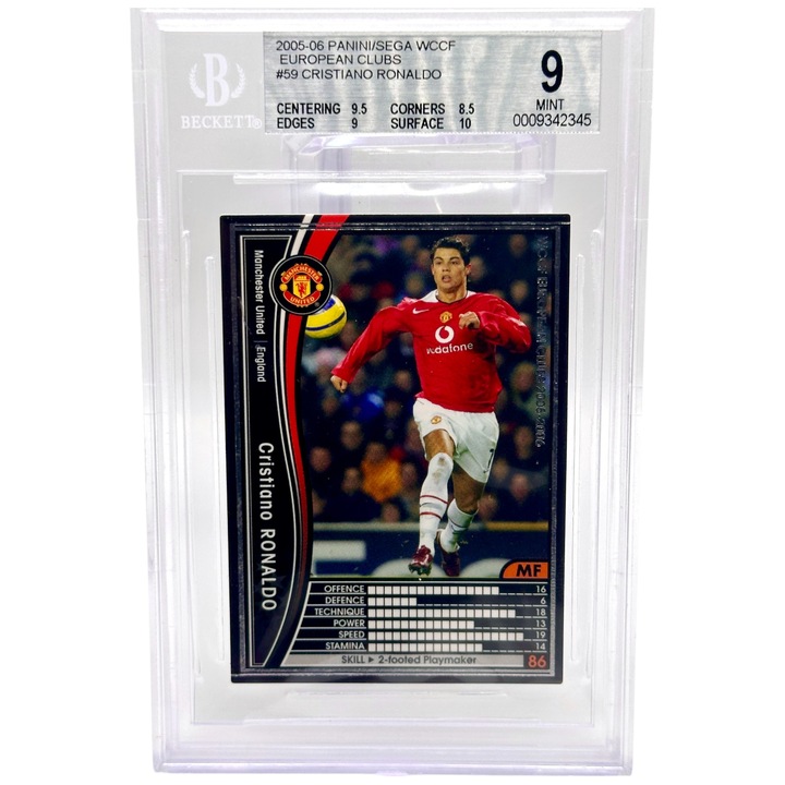 Cartonas de fotbal Panini Cristiano Ronaldo 2005-06 Panini WCCF European Clubs Cristiano Ronaldo Nr. 59 Gradat BGS 9