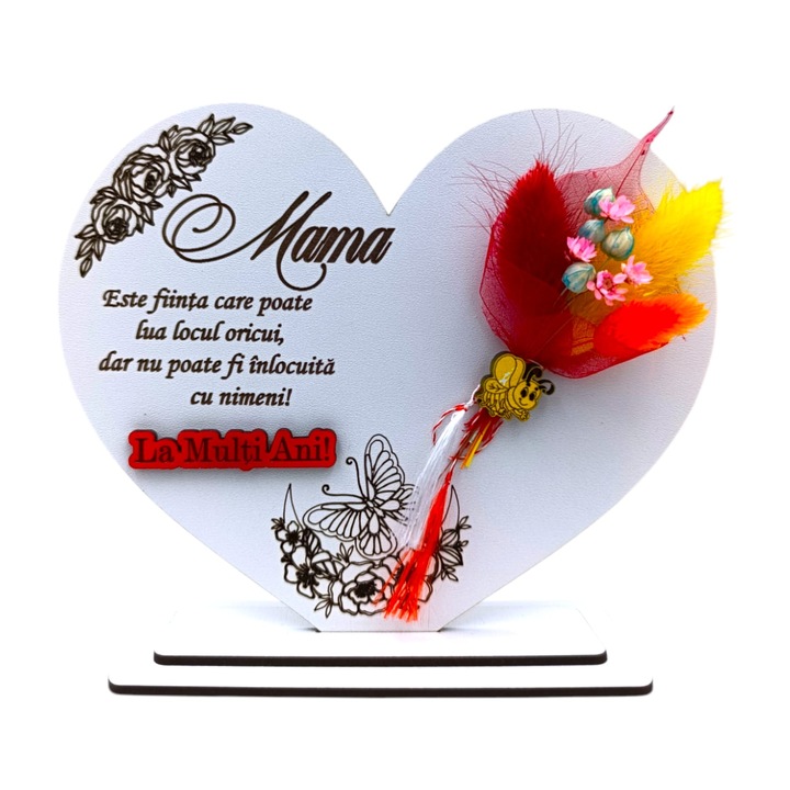 Decoratiune Inima, cadou personalizat cu mesaj standard pentru Mama, model 2, dimensiune 15cm