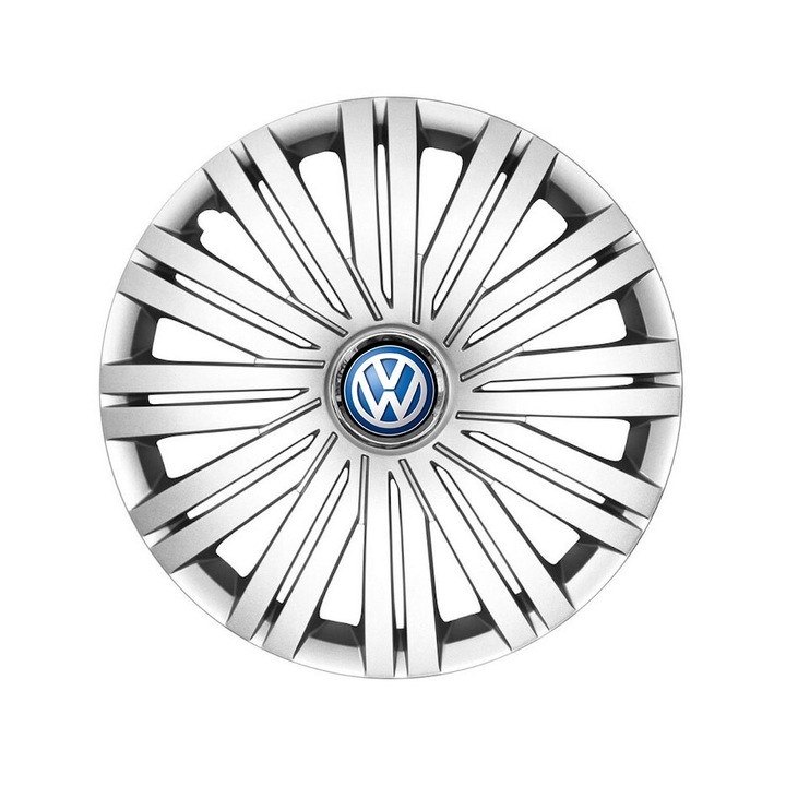 Set 4 Capace Roti R14 AutoSSF ®, Potrivite Jantelor de 14 inch, pentru VW, Model 200, Sigla Albastra