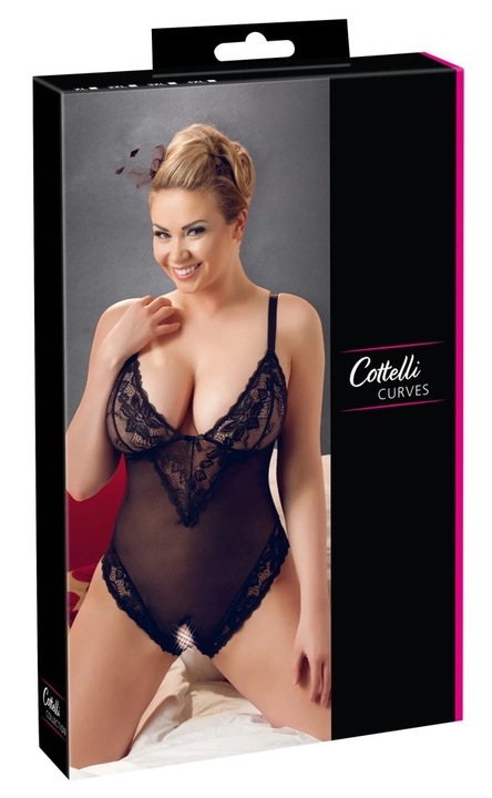 Body sexy dama, Cottelli, elastan/poliamida, negru, 2XL INTL