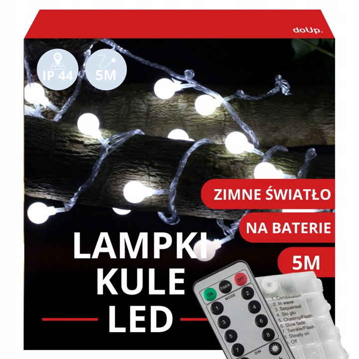 LED füzér 5 m 51 fehér golyóval, hideg világítással, bel- és kültérre