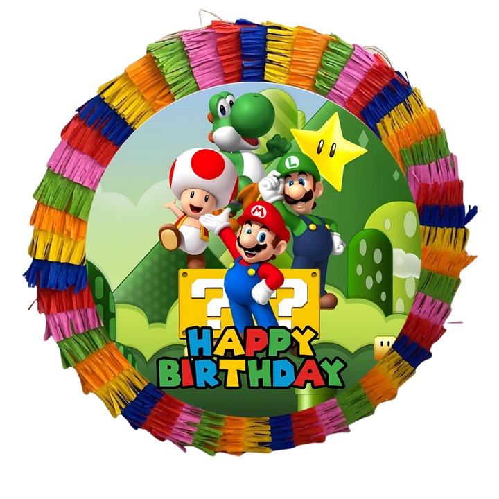 Pinata pentru petreceri, 35 cm, multicolora, model Super Mario Luigi 2 + Tricou Aniversar 3/4 ani