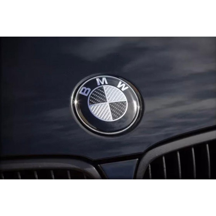 Емблема за преден капак/багажник BMW, 82мм, черен+карбон