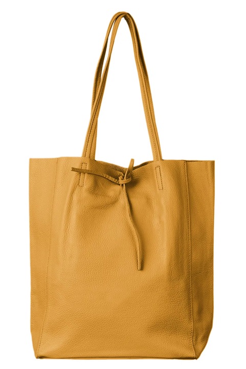 Geanta shopper mustar din piele naturala