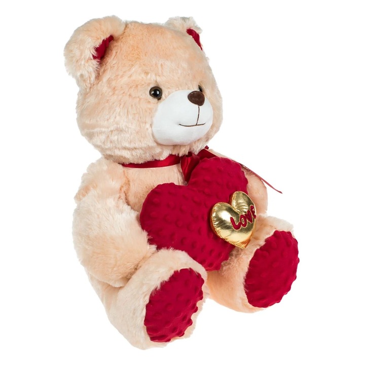 Jucarie din plus, Ursulet cu Doua Inimi "LOVE", Bej, 40cm