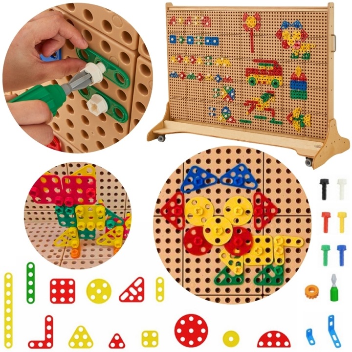 Set de 260 elemente geometrice pentru constructii STEM, Masterkidz, 4 culori, diverse forme
