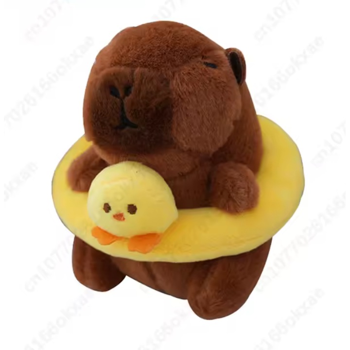 Плюшена играчка, спасителен кръг Капибара, тип ключодържател VICTINY®, кафяво/жълто 12 см