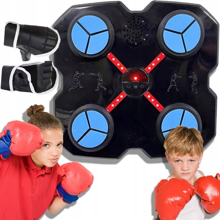 Aparat de box muzical cu tinta pentru lovituri cu Bluetooth, interactiv, iluminare LED, negru, 100x30cm