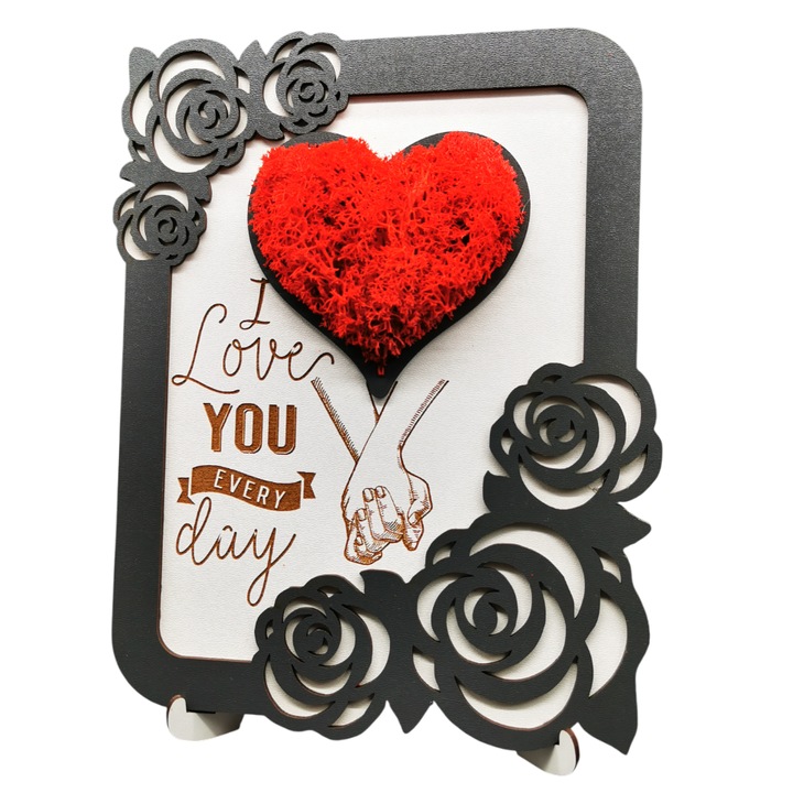 Decoratiune cu licheni cadou pentru iubit, iubita, sot, sotie de ziua indragostitilor, dragobete, aniversare, Lemn, 26x19 cm, Model 2
