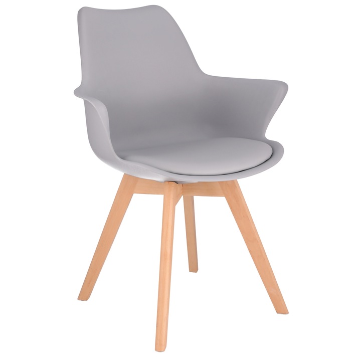 Scaun tapitat Nan, ORLEAN, 83x63x59cm, piele ecologica/lemn, gri/bej