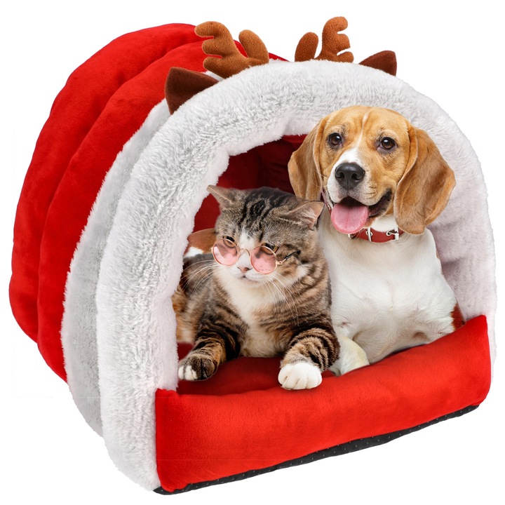 Легло за домашни любимци, Нан, коледно легло, 36x40x40cm, неплъзгащо се, с мека възглавница