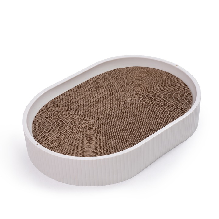 Placa de zgariat pentru pisici, 49x34x8cm, alb/maro