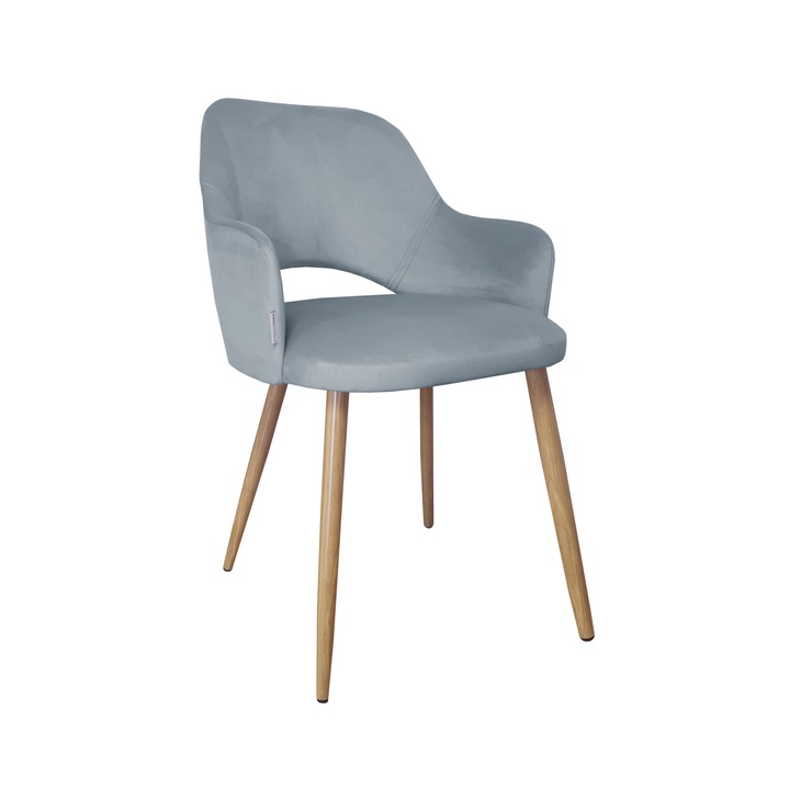 Milano szék, Atos, szürke-kék bársony kárpitozás, fém szerkezet, 76x54x50cm