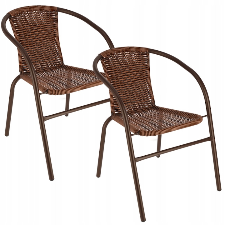 Set 2 scaune de gradina, Jumi, BISTRO, 52x61x72cm, ratan/metal, maro
