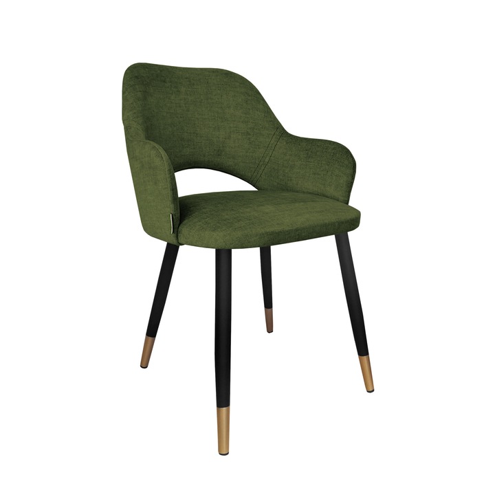 Офис стол Atos Milano, тапицерия от зелено кадифе, черна метална конструкция със златисти детайли, 76x57x50см