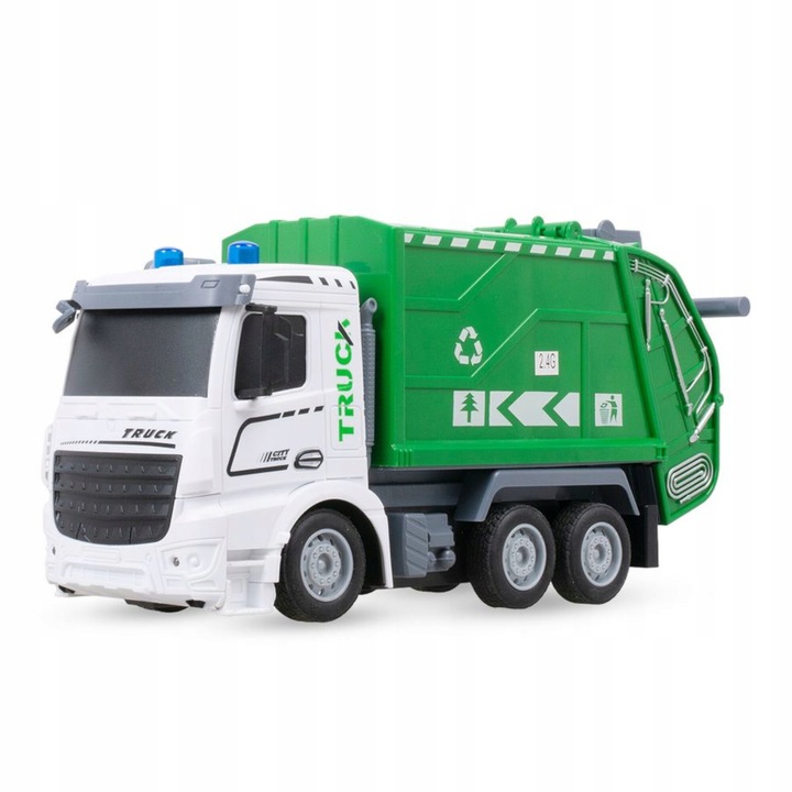 Камион за боклук с дистанционно управление, Luxma, 1:12, USB зареждане, пластмаса, бяло/зелено
