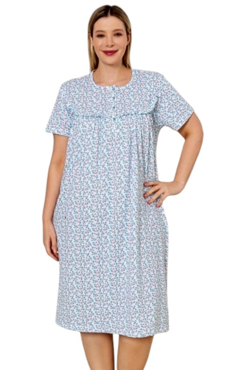 Camasa de noapte, StarFashion, cu maneca scurta si nasturi, Albastru