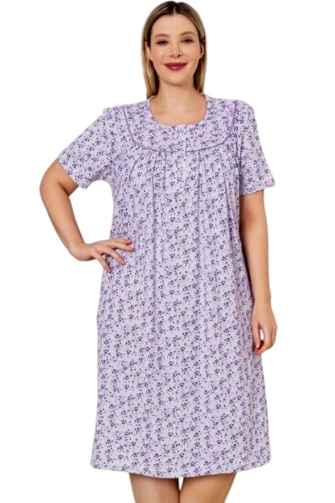 Camasa de noapte, StarFashion, cu maneca scurta si nasturi, Mov