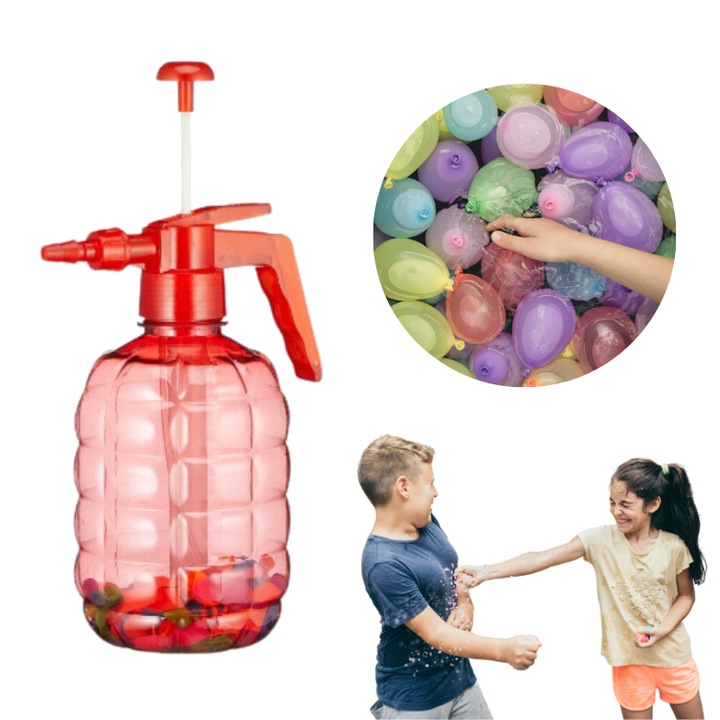Set 400 baloane cu apa, Nobo Kids, plastic, cu pompa, 17 x 12 x 27 cm, multicolor