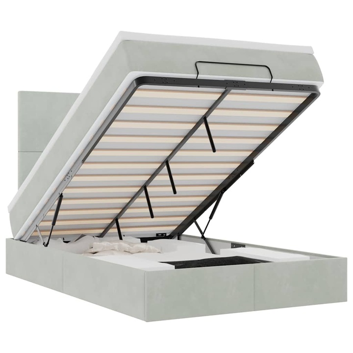 Cadru de pat vidaXL, otoman cu saltele Gri deschis 120x200cm catifea, 56.62 kg