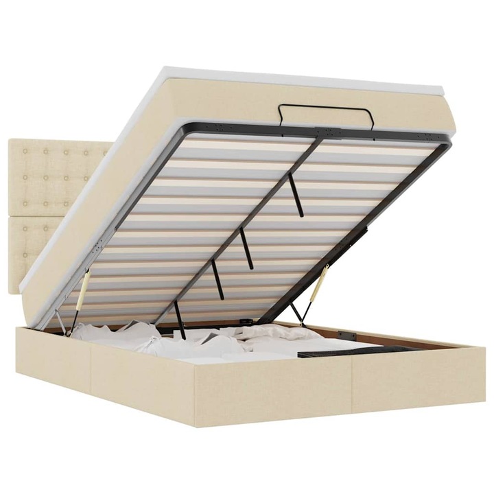 vidaXL Oszmán ágykeret matracokkal krém 140x200cm szövet 3314181