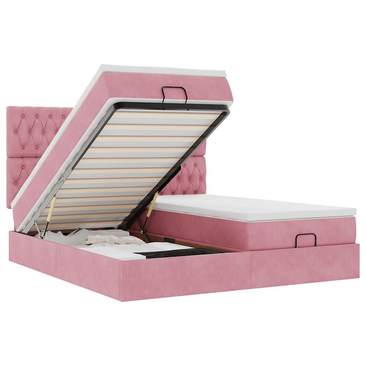 Cadru de pat otoman cu saltele vidaXL, roz, 180x200cm, catifea, 44.29 Kg 3313795