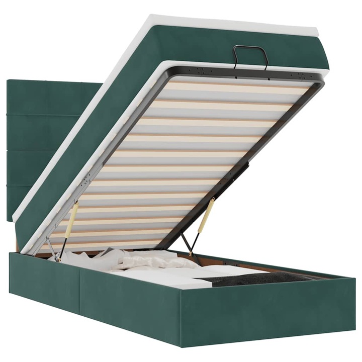 Cadru de pat otoman cu saltele vidaXL, catifea, verde inchis, 100x200cm, 47.36 Kg 3313454