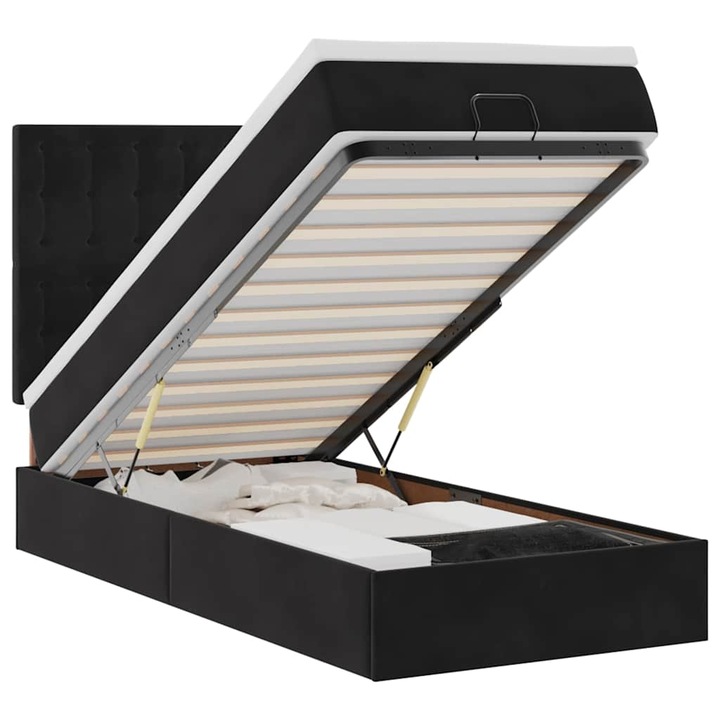 Cadru de pat otoman cu saltele vidaXL, catifea neagra 80x200cm, 40.36 kg