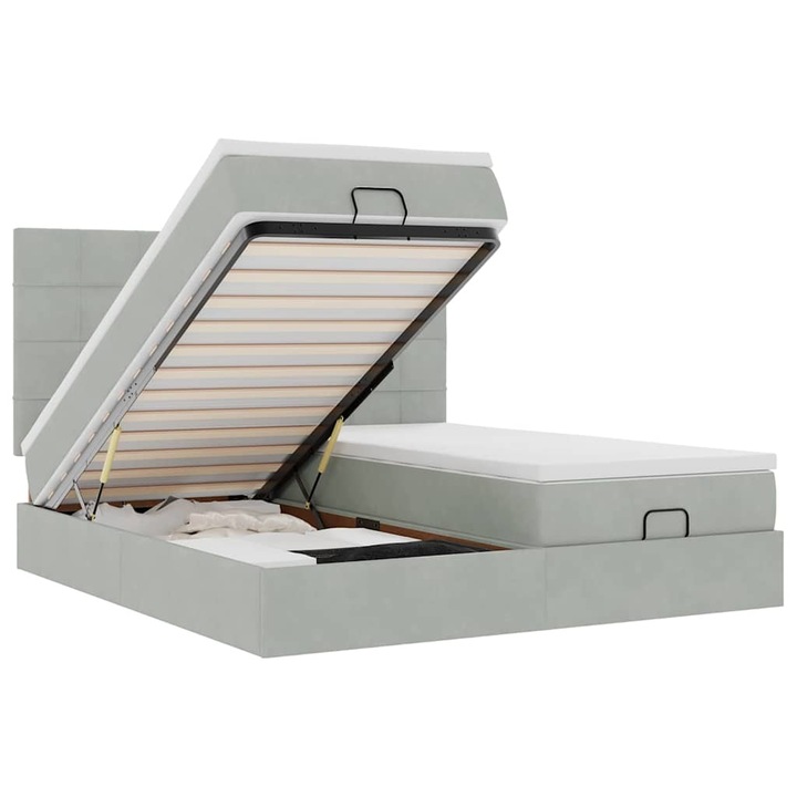 VidaXL Ottomán ágykeret matracokkal világosszürke 160x200cm bársony 43.73 kg