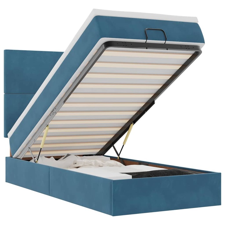 Cadru de pat vidaXL, otoman cu saltele Albastru inchis 90x200cm catifea, 43.95 kg