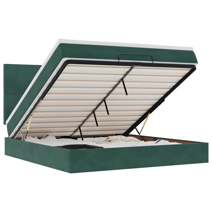 Cadru de pat otoman cu saltele vidaXL, verde inchis, 160x200cm, catifea, 65.13 Kg 3313412