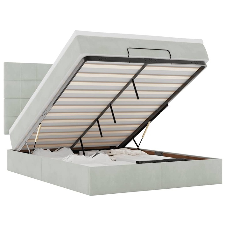 VidaXL Ottomán ágykeret matracokkal világosszürke 140x190cm bársony 56.16 kg 3314318