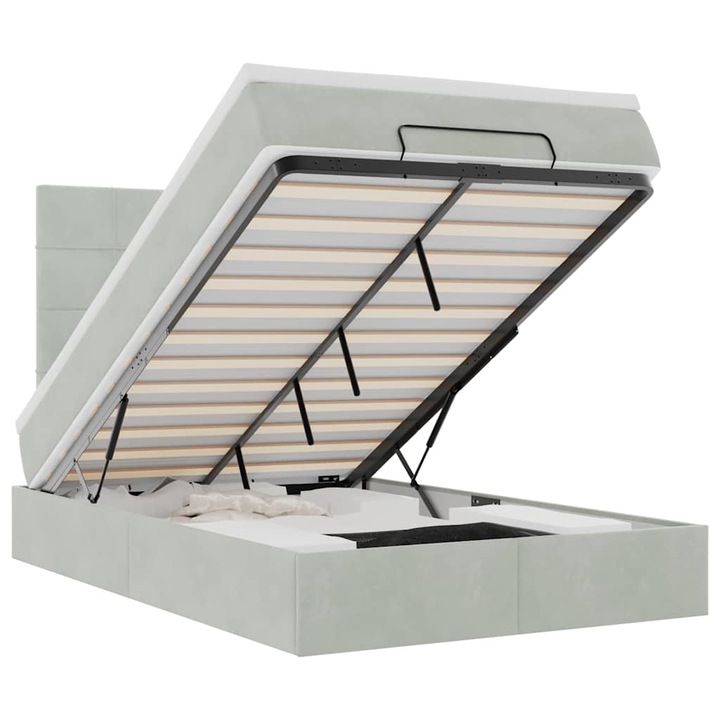 Cadru de pat vidaXL, otoman cu saltele Gri deschis 120x200cm catifea, 56.93 kg