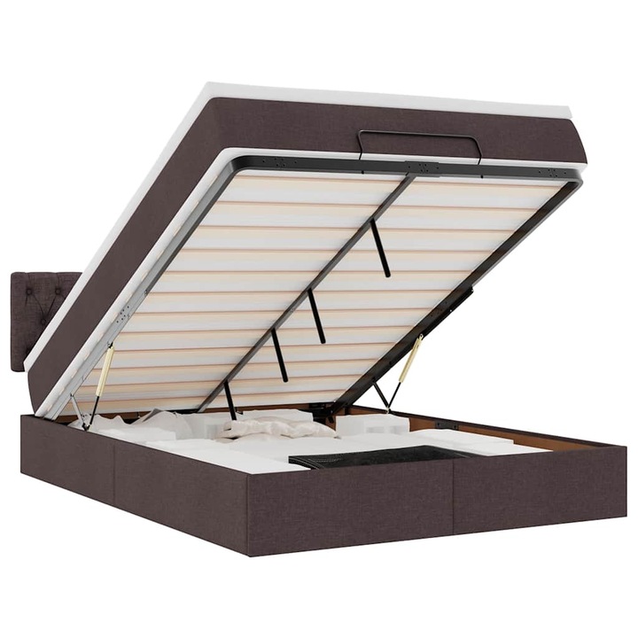 Pat otoman cu saltea vidaXL, tesatura, maro inchis, 140x190 cm, 55.73 Kg 3312391