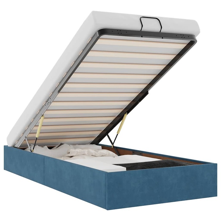 Cadru de pat vidaXL, otoman fara saltea Albastru inchis catifea, 17.35 kg