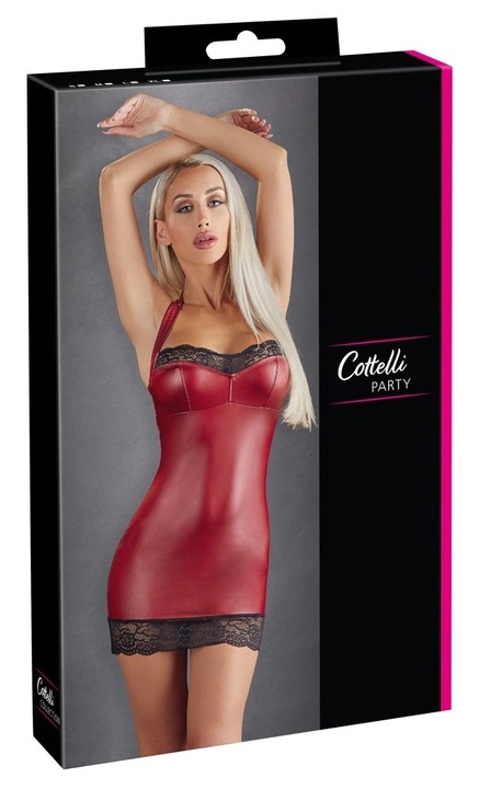 Дамска секси мини рокля Cottelli Collection Party, Еластан/Полиестер, Черен/Червен, M INTL