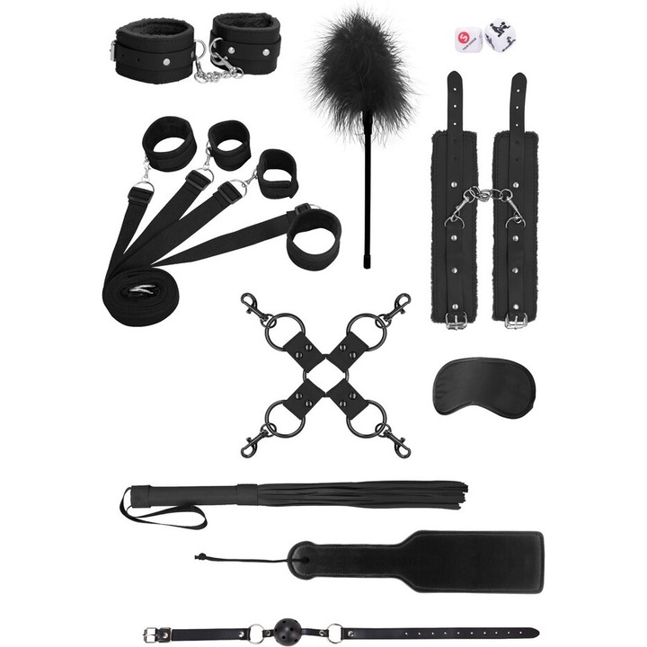 Set BDSM Ouch! by Shots, 4 peta, masca satin, negru