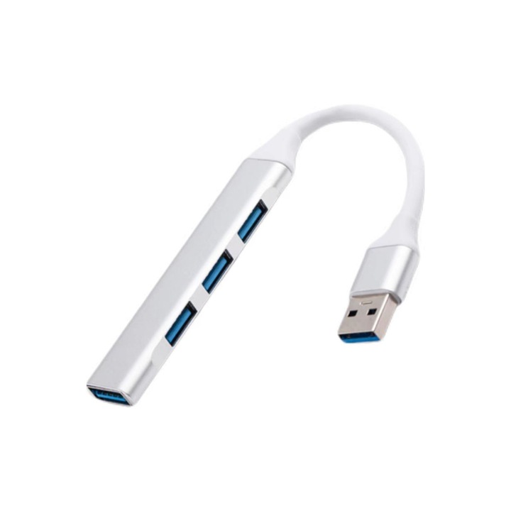 4-портов USB хъб, 4x USB 3.0, сребрист, 80x15x5 mm