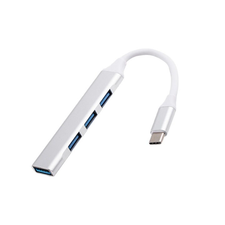 4-портов USB хъб, 4x USB 3.0, сребрист, 80x15x5 mm