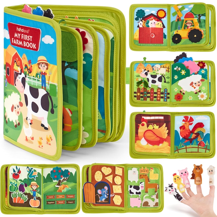 Carte Montessori 20-in-1, activitati interactive, 1-3 ani, textil, dimensiuni compacte