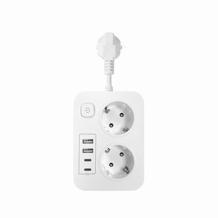 Удължител Sanyu Media, 3 изхода, 2 USB, бял