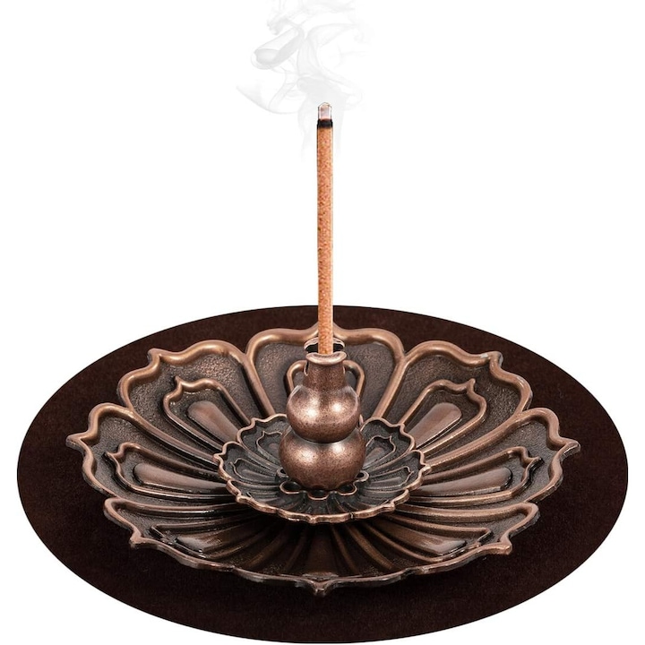 Suport pentru betisoare parfumate din alama, design lotus, 3.6x1.2 inch, Negru / Bronz
