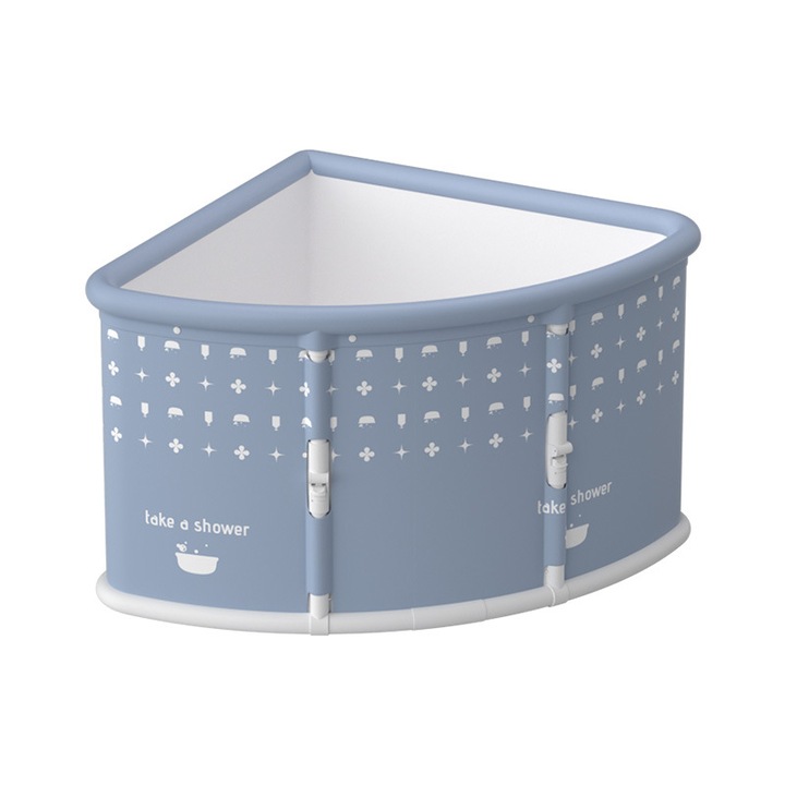 Cada de baie pliabila, plastic, izolata, portabila, 75x55 cm, cu accesorii, culoare albastru/albastru