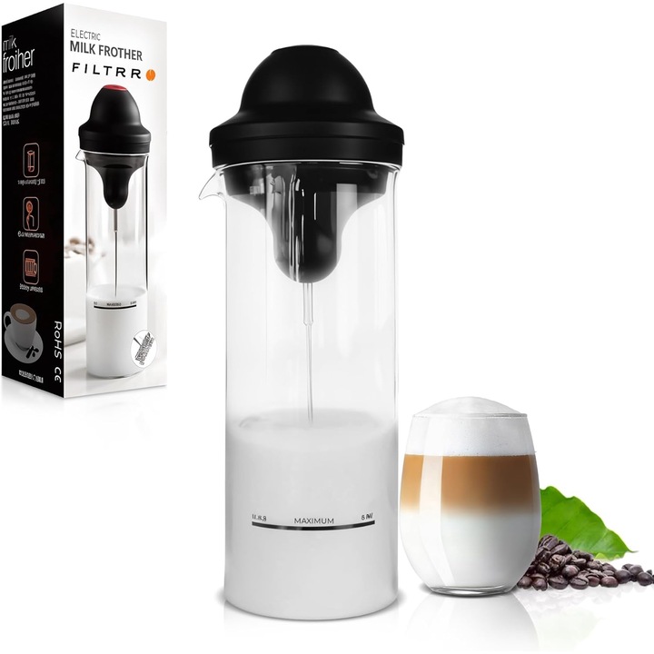 Legújabb generációs elektromos tejhabosító, továbbfejlesztett dupla fejes mixer, elemes működésű, egygombos tejhabosító, latte és cappuccino készítéséhez