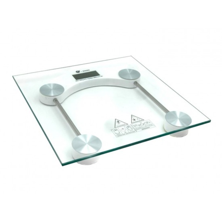 Cantar de baie, greutate maxima 180g, Auto ON/OFF, suprafata de sticla, transparent