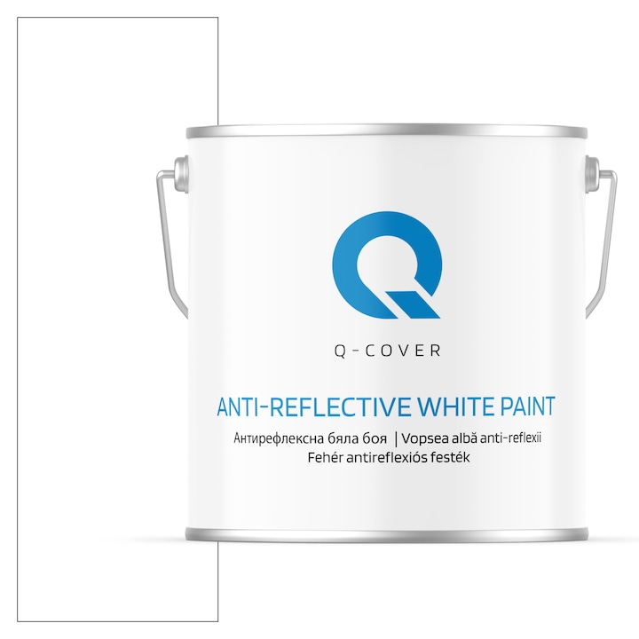 Vopsea alba anti-reflexii, Q-Cover, pentru interior, pe baza de apa, galeti de fier, usor de aplicat, rezistent la frecare, elimina reflexiile luminii, sigura pentru persoanele alergice, fara miros, tixotropa, Mat, 5L