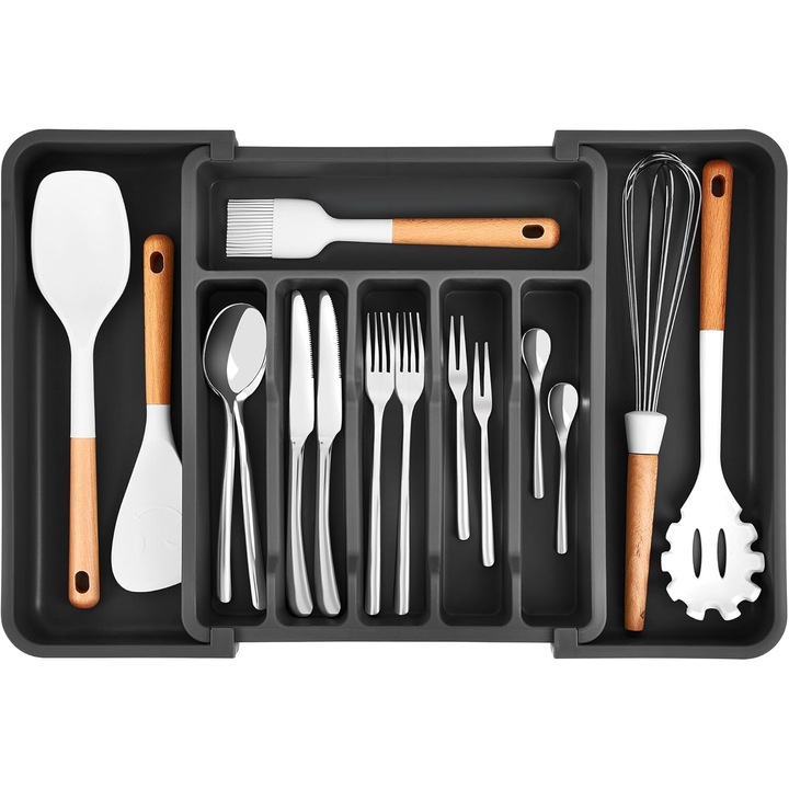 Állítható fiókrendszerező, 6 rekeszes, fekete, 57x33-57cm